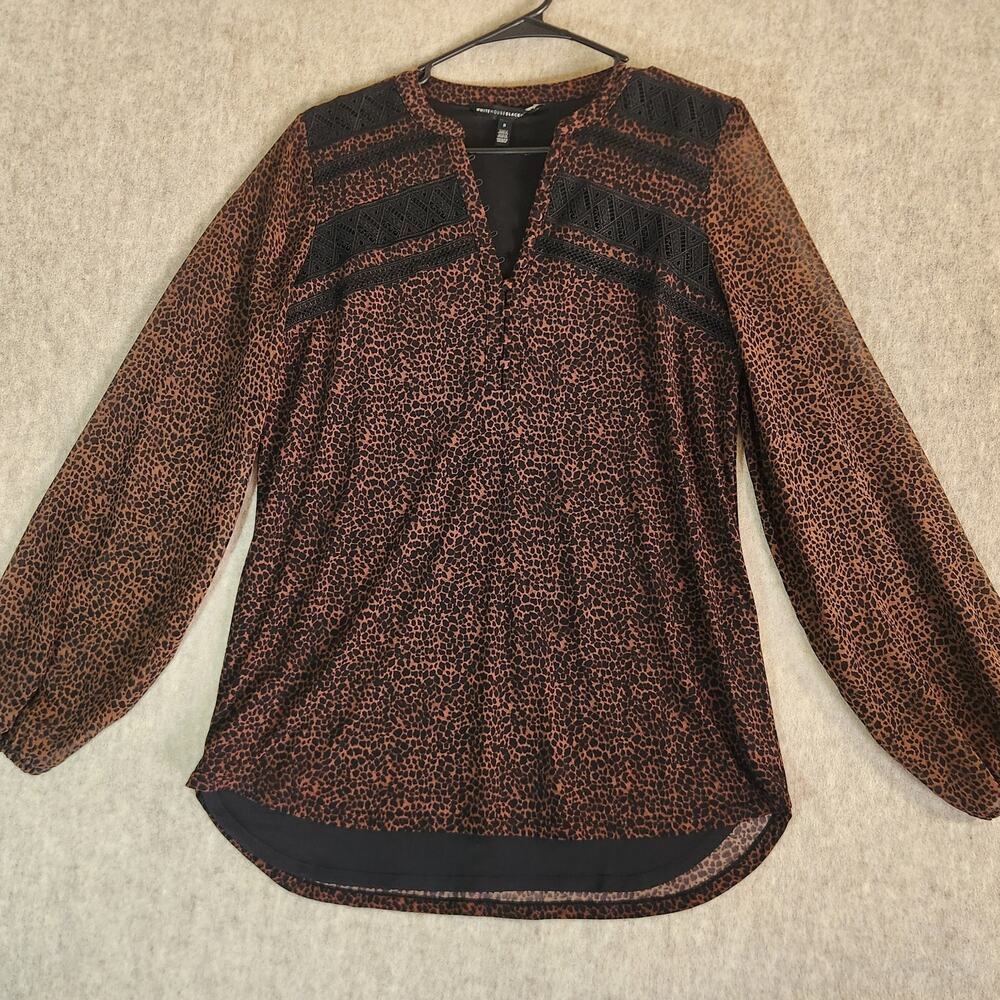 WHITE HOUSE BLACK MARKET LEOPARD PRINT LONG SLEEVE BLOUSE SIZE S